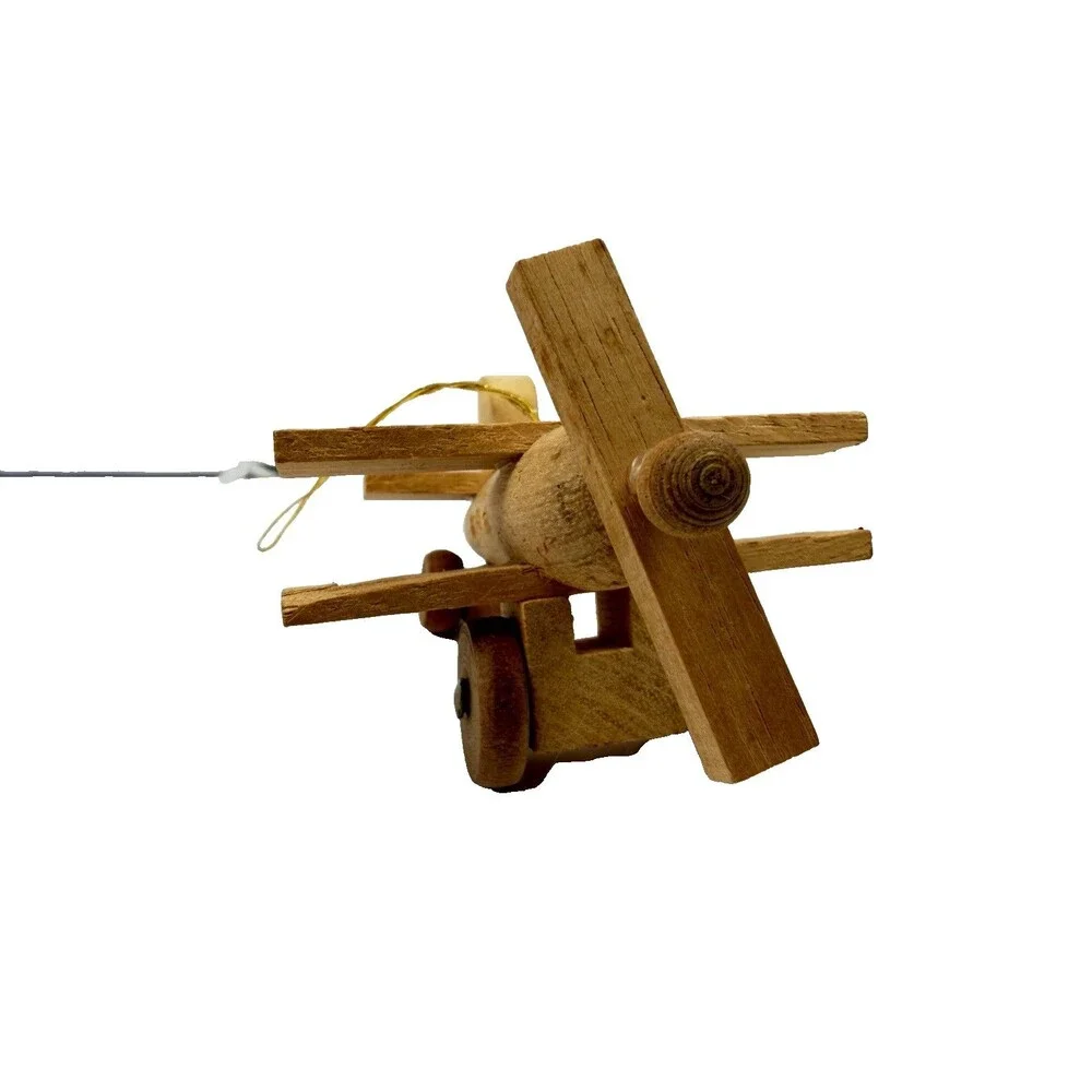 Vintage Wooden Airplane Christmas Ornament Folk Art Propeller Plane Handmade 3”
